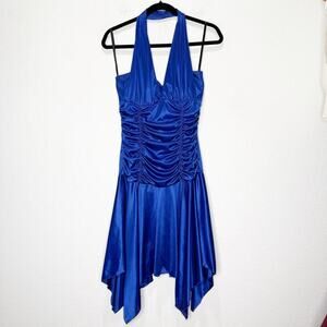 Taboo Y2K Vintage Drop Waist Halter Ruched Asymmetric Mini Dress Prom
